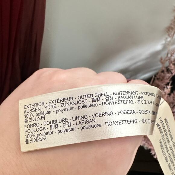 MASSIMO DUTTI Satin Pleated Colorblock Maxi Dress Maroon Red Pink Sz S {3O28} - Picture 7 of 7